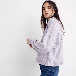 Madewell Large Lilac Floral Pointelle Pullover Sweater